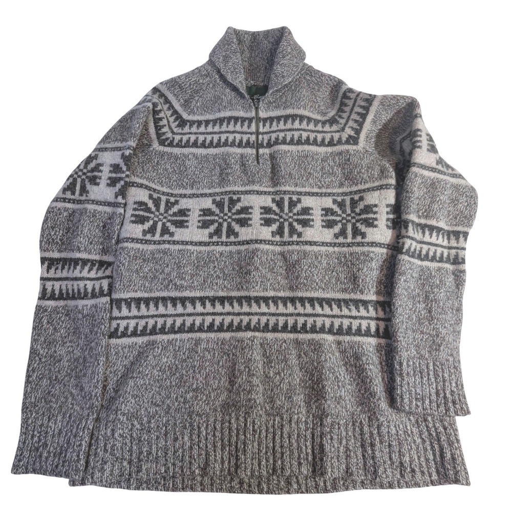Eddie Bauer Lambswool‎ Sweater XL Gray Nordic Fair Isle Quarter